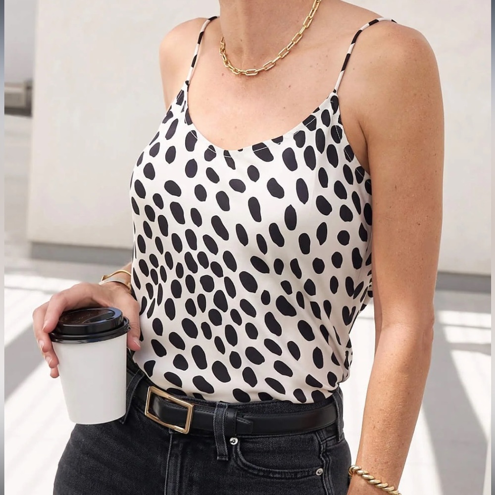 AYR Wishful Thinking Spaghetti Strap Silk Camisole Tank Top in Hot Dot